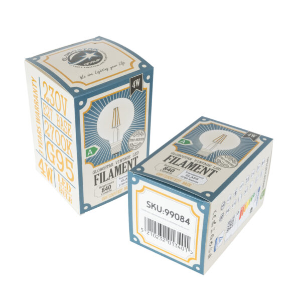 GloboStar® 99084 Λάμπα LED Long Filament E27 G95 Γλόμπος 4W 840lm 360° AC 220-240V IP20 Φ9.5 x Υ13.8cm Θερμό Λευκό 2700K με Διάφανο Γυαλί – Pro Series 210lm/W – A Ενεργειακή Κλάση – 3 Χρόνια Εγγύηση