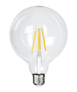 GloboStar® 99085 Λάμπα LED Long Filament E27 G125 Γλόμπος 4W 840lm 360° AC 220-240V IP20 Φ12.5 x Υ13.8cm Θερμό Λευκό 2700K με Διάφανο Γυαλί – Pro Series 210lm/W – A Ενεργειακή Κλάση – 3 Χρόνια Εγγύηση