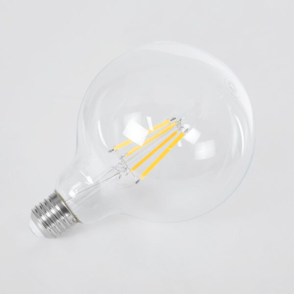 GloboStar® 99085 Λάμπα LED Long Filament E27 G125 Γλόμπος 4W 840lm 360° AC 220-240V IP20 Φ12.5 x Υ13.8cm Θερμό Λευκό 2700K με Διάφανο Γυαλί – Pro Series 210lm/W – A Ενεργειακή Κλάση – 3 Χρόνια Εγγύηση