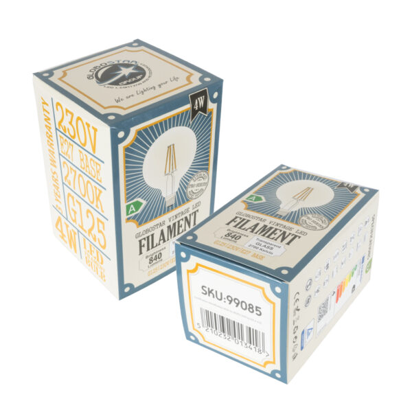 GloboStar® 99085 Λάμπα LED Long Filament E27 G125 Γλόμπος 4W 840lm 360° AC 220-240V IP20 Φ12.5 x Υ13.8cm Θερμό Λευκό 2700K με Διάφανο Γυαλί – Pro Series 210lm/W – A Ενεργειακή Κλάση – 3 Χρόνια Εγγύηση