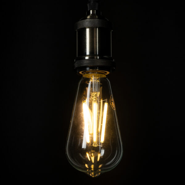 GloboStar® 99086 Λάμπα LED Long Filament E27 ST64 Αχλάδι 4W 840lm 360° AC 220-240V IP20 Φ6.4 x Υ14.5cm Θερμό Λευκό 2700K με Διάφανο Γυαλί – Pro Series 210lm/W – A Ενεργειακή Κλάση – 3 Χρόνια Εγγύηση