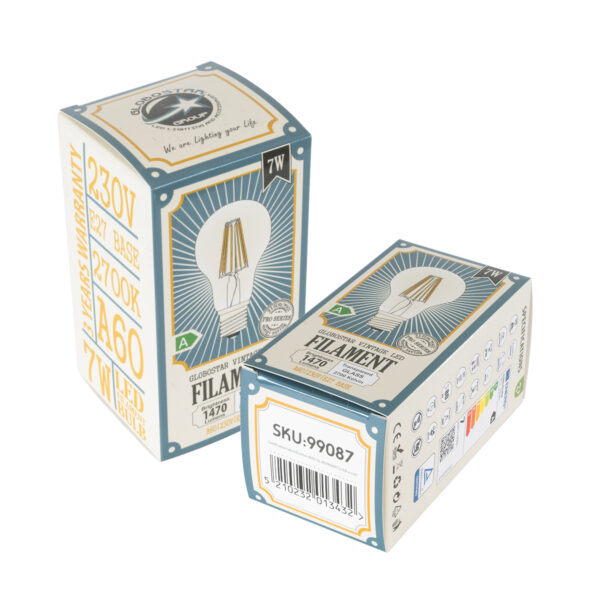 GloboStar® 99087 Λάμπα LED Long Filament E27 A60 Γλόμπος 7W 1470lm 360° AC 220-240V IP20 Φ6 x Υ11cm Θερμό Λευκό 2700K με Διάφανο Γυαλί – Pro Series 210lm/W – A Ενεργειακή Κλάση – 3 Χρόνια Εγγύηση