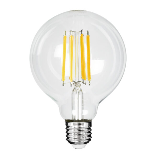 GloboStar® 99088 Λάμπα LED Long Filament E27 G95 Γλόμπος 7W 1470lm 360° AC 220-240V IP20 Φ9.5 x Υ13.8cm Θερμό Λευκό 2700K με Διάφανο Γυαλί - Pro Series 210lm/W - A Ενεργειακή Κλάση - 3 Χρόνια Εγγύηση