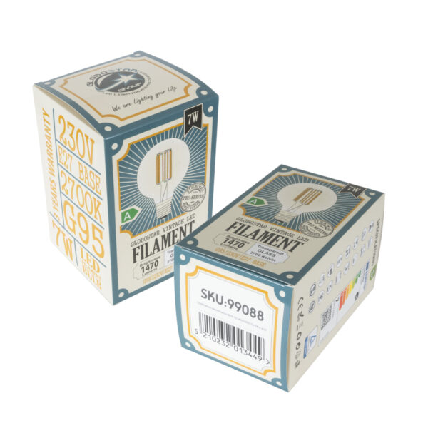 GloboStar® 99088 Λάμπα LED Long Filament E27 G95 Γλόμπος 7W 1470lm 360° AC 220-240V IP20 Φ9.5 x Υ13.8cm Θερμό Λευκό 2700K με Διάφανο Γυαλί – Pro Series 210lm/W – A Ενεργειακή Κλάση – 3 Χρόνια Εγγύηση