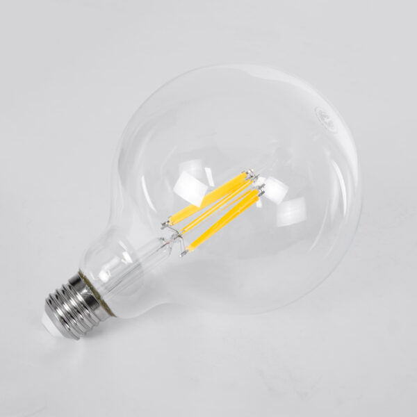 GloboStar® 99089 Λάμπα LED Long Filament E27 G125 Γλόμπος 7W 1470lm 360° AC 220-240V IP20 Φ12.5 x Υ13.8cm Θερμό Λευκό 2700K με Διάφανο Γυαλί – Pro Series 210lm/W – A Ενεργειακή Κλάση – 3 Χρόνια Εγγύηση