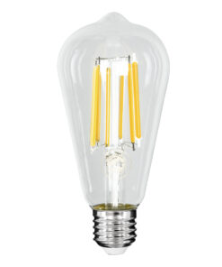GloboStar® 99090 Λάμπα LED Long Filament E27 ST64 Αχλάδι 7W 1470lm 360° AC 220-240V IP20 Φ6.4 x Υ14.5cm Θερμό Λευκό 2700K με Διάφανο Γυαλί – Pro Series 210lm/W – A Ενεργειακή Κλάση – 3 Χρόνια Εγγύηση