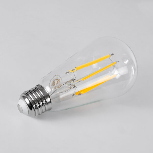 GloboStar® 99090 Λάμπα LED Long Filament E27 ST64 Αχλάδι 7W 1470lm 360° AC 220-240V IP20 Φ6.4 x Υ14.5cm Θερμό Λευκό 2700K με Διάφανο Γυαλί – Pro Series 210lm/W – A Ενεργειακή Κλάση – 3 Χρόνια Εγγύηση