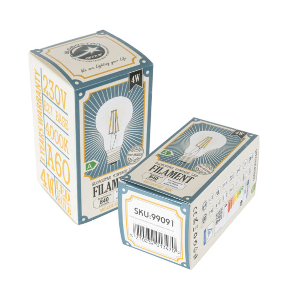 GloboStar® 99091 Λάμπα LED Long Filament E27 A60 Γλόμπος 4W 840lm 360° AC 220-240V IP20 Φ6 x Υ11cm Φυσικό Λευκό 4000K με Διάφανο Γυαλί – Pro Series 210lm/W – A Ενεργειακή Κλάση – 3 Χρόνια Εγγύηση