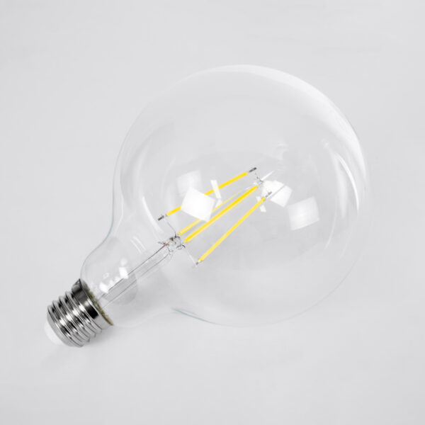 GloboStar® 99093 Λάμπα LED Long Filament E27 G125 Γλόμπος 4W 840lm 360° AC 220-240V IP20 Φ12.5 x Υ13.8cm Φυσικό Λευκό 4000K με Διάφανο Γυαλί – Pro Series 210lm/W – A Ενεργειακή Κλάση – 3 Χρόνια Εγγύηση