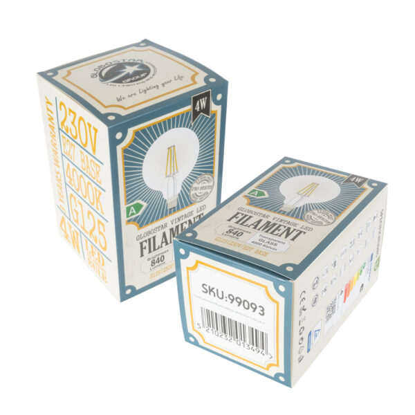 GloboStar® 99093 Λάμπα LED Long Filament E27 G125 Γλόμπος 4W 840lm 360° AC 220-240V IP20 Φ12.5 x Υ13.8cm Φυσικό Λευκό 4000K με Διάφανο Γυαλί – Pro Series 210lm/W – A Ενεργειακή Κλάση – 3 Χρόνια Εγγύηση