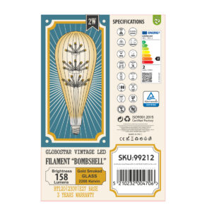 GloboStar® 99212 Λάμπα LED MTX Diode HP E27 BT125 BOMBSHELL Γλόμπος 1.8W 158lm 360° AC 220-240V IP20 Φ12.5 x Υ29cm Ultra Θερμό Λευκό 2200K με Μελί Γυαλί – Dimmable – 3 Years Warranty