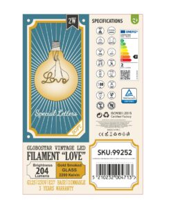 GloboStar® 99252 Λάμπα LED Ultra Thin Soft S Spiral Letter Filament E27 G125 LOVE Γλόμπος 2.4W 204lm 360° AC 220-240V IP20 Φ12.5 x Υ18cm Ultra Θερμό Λευκό 2200K με Μελί Γυαλί – Dimmable – 3 Years Warranty