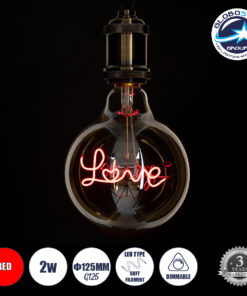 GloboStar® 99253 Λάμπα LED Ultra Thin Soft S Spiral Letter Filament E27 G125 LOVE Γλόμπος 2.4W 204lm 360° AC 220-240V IP20 Φ12.5 x Υ18cm Κόκκινο με Μελί Γυαλί – Dimmable – 3 Years Warranty
