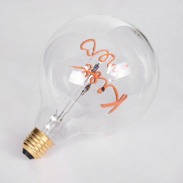GloboStar® 99256 Λάμπα LED Ultra Thin Soft S Spiral Letter Filament E27 G125 KISS ME Γλόμπος 4W 340lm 360° AC 220-240V IP20 Φ12.5 x Υ18cm Ροζ με Διάφανο Γυαλί – Dimmable – 3 Years Warranty