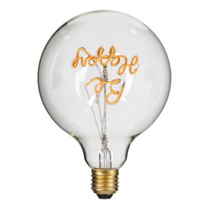 GloboStar® 99258 Λάμπα LED Ultra Thin Soft S Spiral Letter Filament E27 G125 BE HAPPY Γλόμπος 4W 340lm 360° AC 220-240V IP20 Φ12.5 x Υ18cm Ultra Θερμό Λευκό 2200K με Διάφανο Γυαλί – Dimmable – 3 Years Warranty