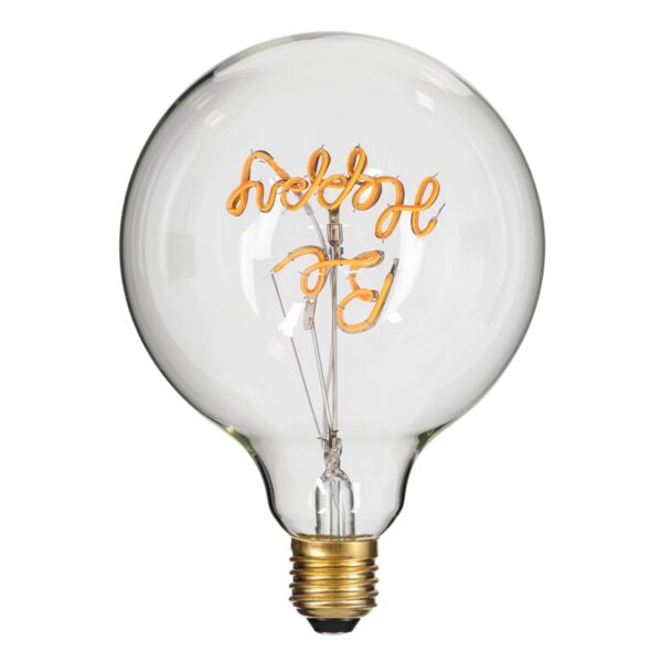GloboStar® 99258 Λάμπα LED Ultra Thin Soft S Spiral Letter Filament E27 G125 BE HAPPY Γλόμπος 4W 340lm 360° AC 220-240V IP20 Φ12.5 x Υ18cm Ultra Θερμό Λευκό 2200K με Διάφανο Γυαλί – Dimmable – 3 Years Warranty