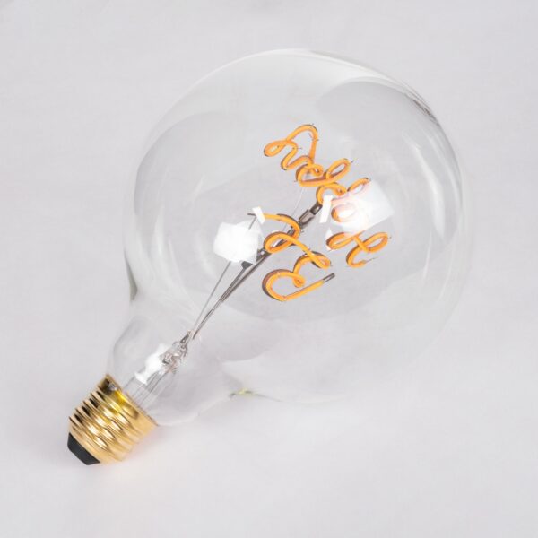 GloboStar® 99258 Λάμπα LED Ultra Thin Soft S Spiral Letter Filament E27 G125 BE HAPPY Γλόμπος 4W 340lm 360° AC 220-240V IP20 Φ12.5 x Υ18cm Ultra Θερμό Λευκό 2200K με Διάφανο Γυαλί – Dimmable – 3 Years Warranty