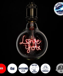 GloboStar® 99260 Λάμπα LED Ultra Thin Soft S Spiral Letter Filament E27 G125 LOVE YOU Γλόμπος 4W 340lm 360° AC 220-240V IP20 Φ12.5 x Υ18cm Κόκκινο με Διάφανο Γυαλί – Dimmable – 3 Years Warranty
