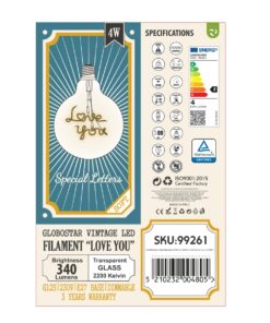 GloboStar® 99261 Λάμπα LED Ultra Thin Soft S Spiral Letter Filament E27 G125 LOVE YOU Γλόμπος 4W 340lm 360° AC 220-240V IP20 Φ12.5 x Υ18cm Ultra Θερμό Λευκό 2200K με Διάφανο Γυαλί – Dimmable – 3 Years Warranty