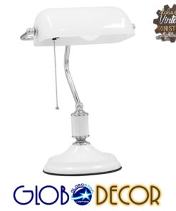GloboStar® LIBRARY 01390 Vintage Επιτραπέζιο Φωτιστικό Πορτατίφ Μονόφωτο Μεταλλικό Χρώμιο Νίκελ με Λευκό Καπέλο Μ23 x Π14 x Υ38cm