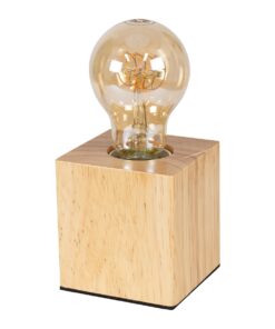 GloboStar® WOODBOX 99405 Μοντέρνο Επιτραπέζιο Φωτιστικό Πορτατίφ Μονόφωτο 1 x E27 AC220-240V με 1.35m Καλώδιο και Διακόπτη On/Off – Σώμα από Φυσικό Ξύλο – Μ7.6 x Π7.6 x Υ8.2cm – Μπεζ Δρυς – 5 Years Warranty