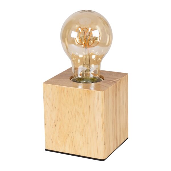 GloboStar® WOODBOX 99405 Μοντέρνο Επιτραπέζιο Φωτιστικό Πορτατίφ Μονόφωτο 1 x E27 AC220-240V με 1.35m Καλώδιο και Διακόπτη On/Off – Σώμα από Φυσικό Ξύλο – Μ7.6 x Π7.6 x Υ8.2cm – Μπεζ Δρυς – 5 Years Warranty