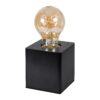 GloboStar® WOODBOX 99407 Μοντέρνο Επιτραπέζιο Φωτιστικό Πορτατίφ Μονόφωτο 1 x E27 AC220-240V με 1.35m Καλώδιο και Διακόπτη On/Off – Σώμα από Φυσικό Ξύλο – Μ7.6 x Π7.6 x Υ8.2cm – Μαύρος Έβενος – 5 Years Warranty