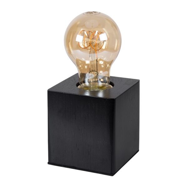 GloboStar® WOODBOX 99407 Μοντέρνο Επιτραπέζιο Φωτιστικό Πορτατίφ Μονόφωτο 1 x E27 AC220-240V με 1.35m Καλώδιο και Διακόπτη On/Off – Σώμα από Φυσικό Ξύλο – Μ7.6 x Π7.6 x Υ8.2cm – Μαύρος Έβενος – 5 Years Warranty