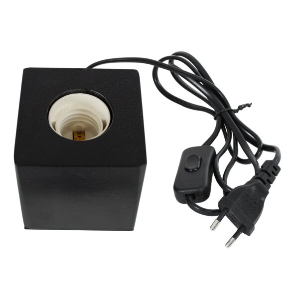 GloboStar® WOODBOX 99407 Μοντέρνο Επιτραπέζιο Φωτιστικό Πορτατίφ Μονόφωτο 1 x E27 AC220-240V με 1.35m Καλώδιο και Διακόπτη On/Off – Σώμα από Φυσικό Ξύλο – Μ7.6 x Π7.6 x Υ8.2cm – Μαύρος Έβενος – 5 Years Warranty