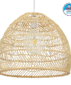 GloboStar® MALIBU 00973 Vintage Κρεμαστό Φωτιστικό Οροφής Μονόφωτο 1 x E27 Μπεζ Ξύλινο Bamboo Φ40 x Y35cm