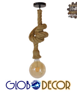GloboStar® ROPE 01278 Vintage Industrial Κρεμαστό Φωτιστικό Οροφής Μονόφωτο 1 x E27 με 1 μέτρο Μπεζ Σχοινί Φ3.5 x 100cm
