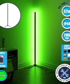 Μοντέρνο Minimal Επιδαπέδιο Μαύρο Φωτιστικό 250cm LED 40 Watt με Ασύρματο Χειριστήριο RF & Dimmer Πράσινο GloboStar ALIEN Design GLOBO-250-5