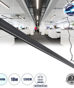 GloboStar® OFFICE 61023-P Γραμμικό Κρεμαστό Φωτιστικό Linear LED 18W 2230lm 120° AC 220-240V Μ120 x Π2 x Υ4cm Ψυχρό Λευκό 6000K – Μαύρο – 3 Years Warranty