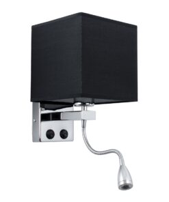 GloboStar® ELEGANT 01494 Μοντέρνο Φωτιστικό Τοίχου Απλίκα Μεταλλικό Χρώμιο Νίκελ με Μαύρο Ύφασμα Δίφωτο 1xE27 – Ρυθμίζόμενο Σώμα Σπιράλ με CREE LED 3W Θερμό Λευκό 2700K – Διακόπτες On / Off Μ17 x Π21 x Υ43cm