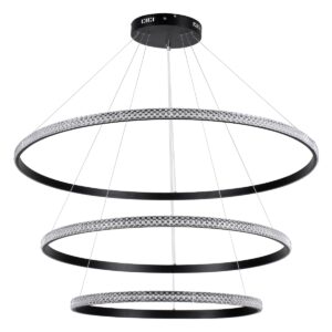 GloboStar® DIAMOND TRIO 61140 Κρεμαστό Φωτιστικό Δαχτυλίδι-Κύκλος LED CCT 150W 18379lm 360° AC 220-240V – Εναλλαγή Φωτισμού μέσω Τηλεχειριστηρίου All In One Ψυχρό 6000k+Φυσικό 4500k+Θερμό 2700k Dimmable Φ60+80+100cm – Μαύρο – 3 Years Warranty