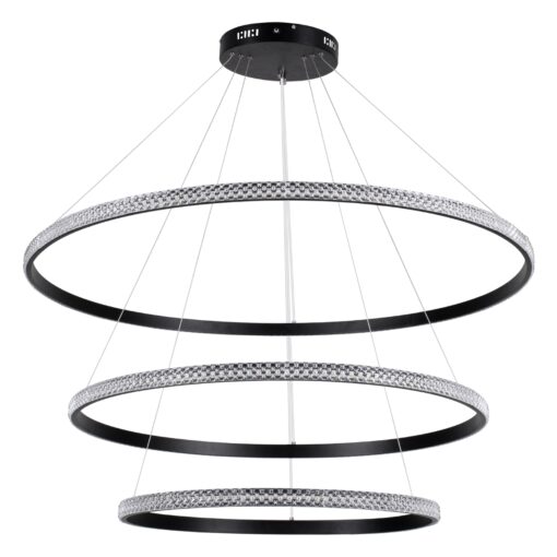 GloboStar® DIAMOND TRIO 61140 Κρεμαστό Φωτιστικό Δαχτυλίδι-Κύκλος LED CCT 150W 18379lm 360° AC 220-240V – Εναλλαγή Φωτισμού μέσω Τηλεχειριστηρίου All In One Ψυχρό 6000k+Φυσικό 4500k+Θερμό 2700k Dimmable Φ60+80+100cm – Μαύρο – 3 Years Warranty