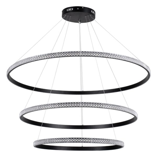 GloboStar® DIAMOND TRIO 61140 Κρεμαστό Φωτιστικό Δαχτυλίδι-Κύκλος LED CCT 150W 18379lm 360° AC 220-240V – Εναλλαγή Φωτισμού μέσω Τηλεχειριστηρίου All In One Ψυχρό 6000k+Φυσικό 4500k+Θερμό 2700k Dimmable Φ60+80+100cm – Μαύρο – 3 Years Warranty