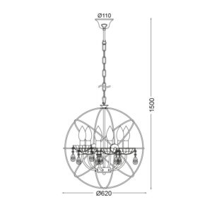 Κρεμαστό Φωτιστικό Οροφής 6xE14 Ø620 Μέταλλο-Κρύσταλλο Σατέν Νίκελ ACA DECOR – AD15006