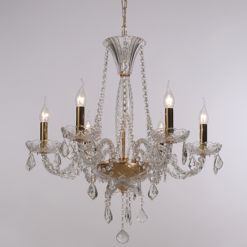ACA DECOR – Κρεμαστό Φωτιστικό 6ΧΕ14 Διάφανο Κρύσταλλο + Χρυσό Μεταλλικό Φ64ΧΗ160cm