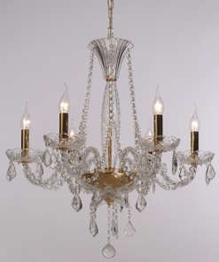 ACA DECOR – Κρεμαστό Φωτιστικό 6ΧΕ14 Διάφανο Κρύσταλλο + Χρυσό Μεταλλικό Φ64ΧΗ160cm