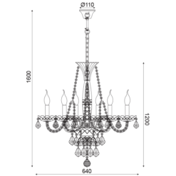 ACA DECOR  – Κρεμαστό Φωτιστικό 6ΧΕ14 Διάφανο Κρύσταλλο + Χρυσό Μεταλλικό Φ64ΧΗ160cm