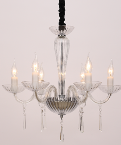 ACA DECOR – Κρεμαστό Φωτιστικό 6ΧΕ14 Διάφανο Κρύσταλλο + Χρώμιο Μέταλλο Φ54ΧΗ178cm