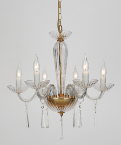 ACA DECOR – Κρεμαστό Φωτιστικό 6ΧΕ14 Διάφανο Κρύσταλλο + Χρυσό Μεταλλικό Φ54ΧΗ178cm