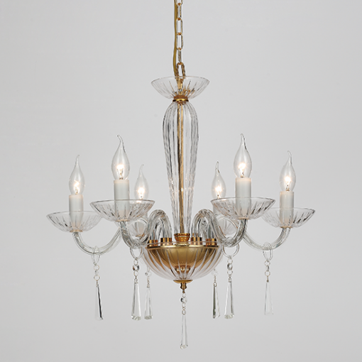 ACA DECOR  – Κρεμαστό Φωτιστικό 6ΧΕ14 Διάφανο Κρύσταλλο + Χρυσό Μεταλλικό Φ54ΧΗ178cm