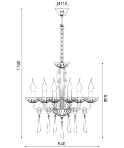 ACA DECOR  – Κρεμαστό Φωτιστικό 6ΧΕ14 Διάφανο Κρύσταλλο + Χρώμιο Μέταλλο Φ54ΧΗ178cm