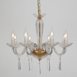 ACA DECOR – Κρεμαστό Φωτιστικό 8ΧΕ14 Διάφανο Κρύσταλλο + Χρυσό Μέταλλο Φ60ΧΗ181cm