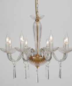 ACA DECOR – Κρεμαστό Φωτιστικό 8ΧΕ14 Διάφανο Κρύσταλλο + Χρυσό Μέταλλο Φ60ΧΗ181cm