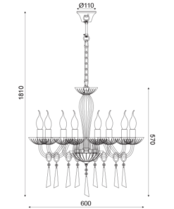 ACA DECOR  – Κρεμαστό Φωτιστικό 8ΧΕ14 Διάφανο Κρύσταλλο + Χρυσό Μέταλλο Φ60ΧΗ181cm