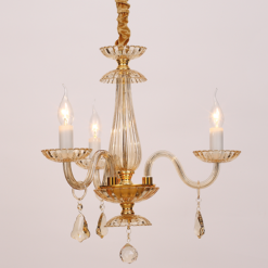 ACA DECOR – Κρεμαστό Φωτιστικό 3ΧΕ14 Σαμπανιζέ Κρύσταλλο + Χρυσό Μέταλλο Φ49ΧΗ173cm
