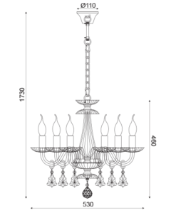 ACA DECOR  – Κρεμαστό Φωτιστικό 6ΧΕ14 Διάφανο Κρύσταλλο + Χρώμιο Μέταλλο Φ53ΧH173cm